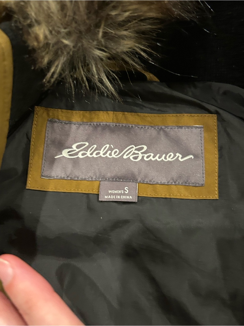 Eddie Bauer Hooded Down Parka with Faux Fur Women’s Small Gold Brown Coat EB550 - Picture 6 of 11